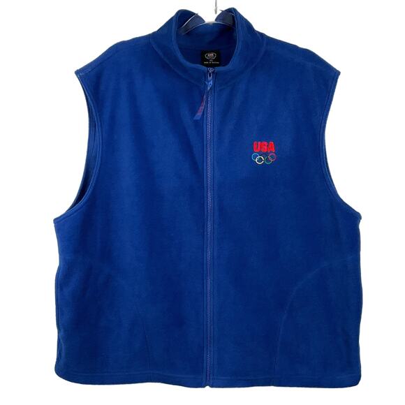 USA Olympic Official Fleece Vest Royal Blue Embroidered Rainbow Ring Logo sz XXL - Picture 1 of 9